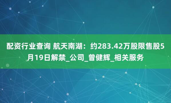 配资行业查询 航天南湖：约283.42万股限售股5月19日解禁_公司_曾健辉_相关服务
