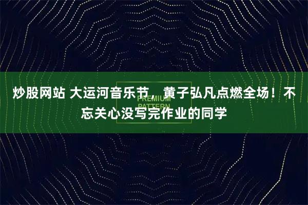 炒股网站 大运河音乐节，黄子弘凡点燃全场！不忘关心没写完作业的同学
